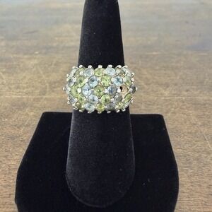 ESTATE Sterling Silver Blue Topaz Green Peridot Cluster Ring Size 6.75 READ